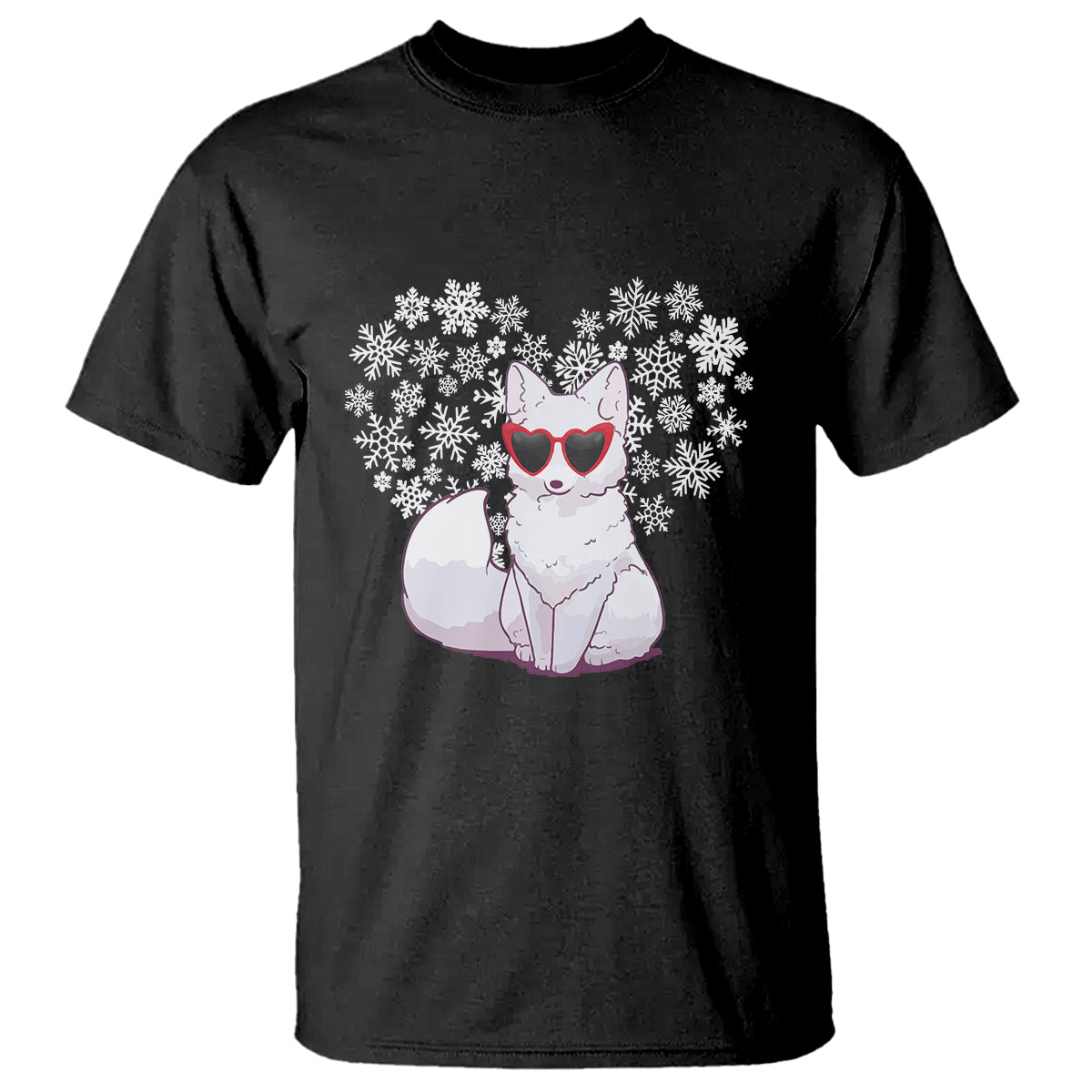 Valentine's Day T Shirt Arctic Snow Fox Heart Glasses Snowflake Animal Lover - Wonder Print Shop