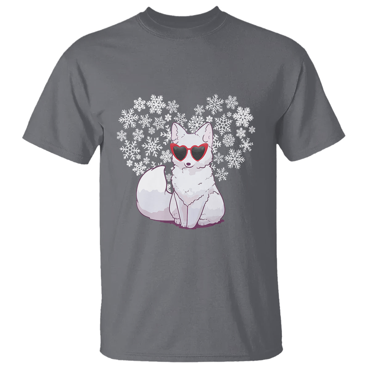 Valentine's Day T Shirt Arctic Snow Fox Heart Glasses Snowflake Animal Lover - Wonder Print Shop