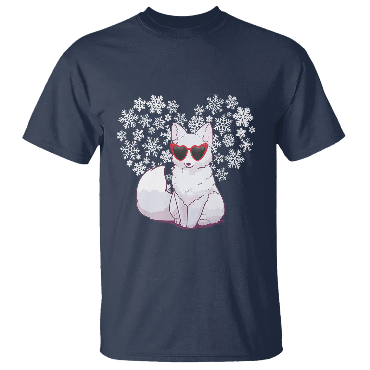 Valentine's Day T Shirt Arctic Snow Fox Heart Glasses Snowflake Animal Lover - Wonder Print Shop