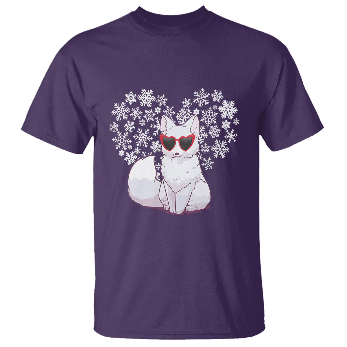 Valentine's Day T Shirt Arctic Snow Fox Heart Glasses Snowflake Animal Lover - Wonder Print Shop