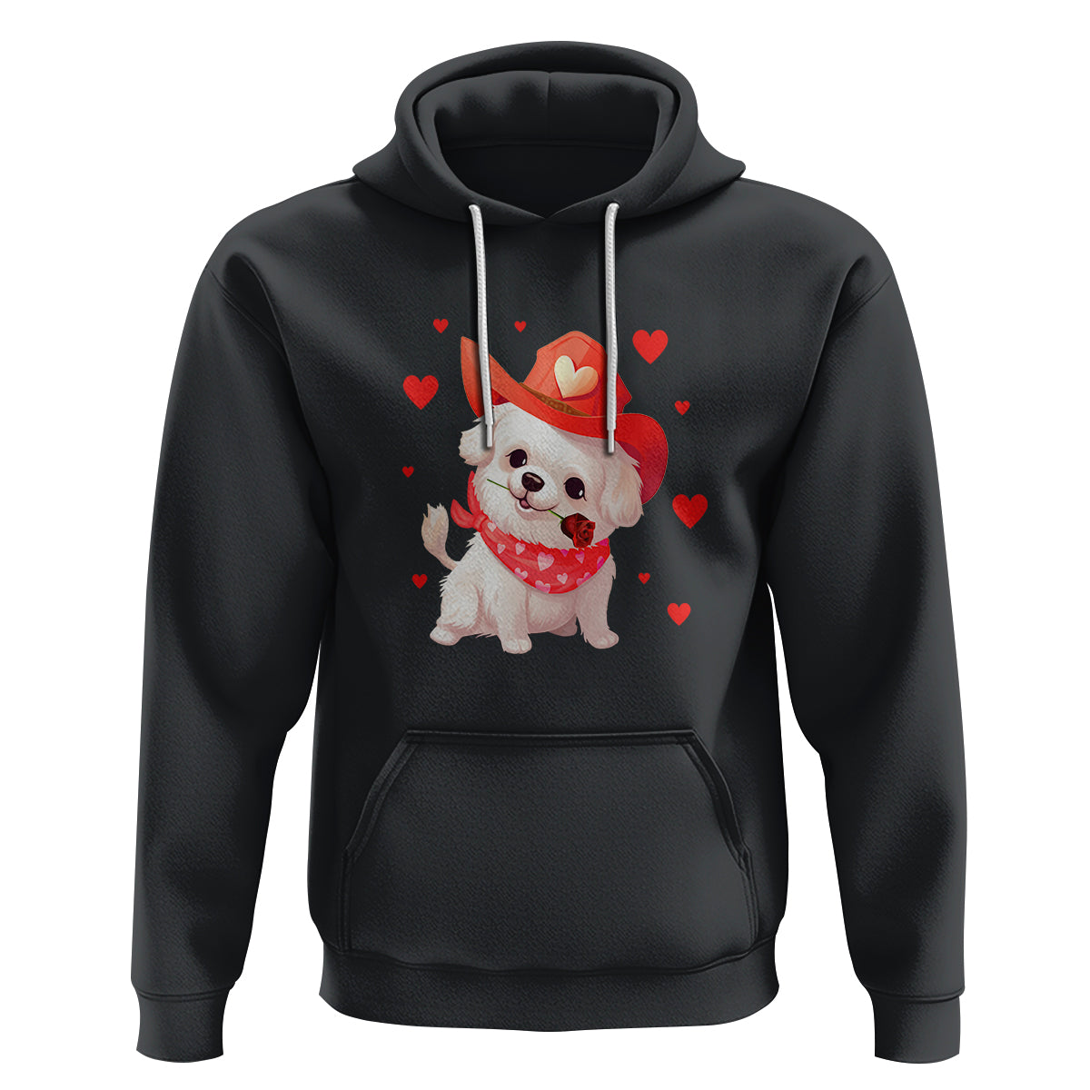 Valentine's Day Hoodie Vintage Retro Puppy Dog Cowboy - Wonder Print Shop