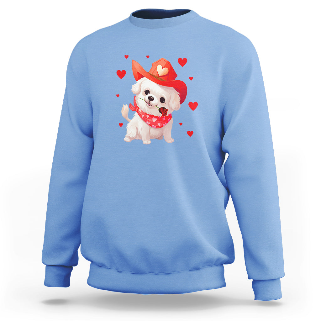 Valentine's Day Sweatshirt Vintage Retro Puppy Dog Cowboy - Wonder Print Shop