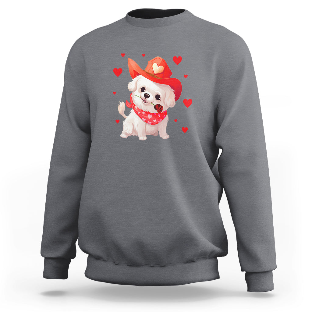 Valentine's Day Sweatshirt Vintage Retro Puppy Dog Cowboy - Wonder Print Shop