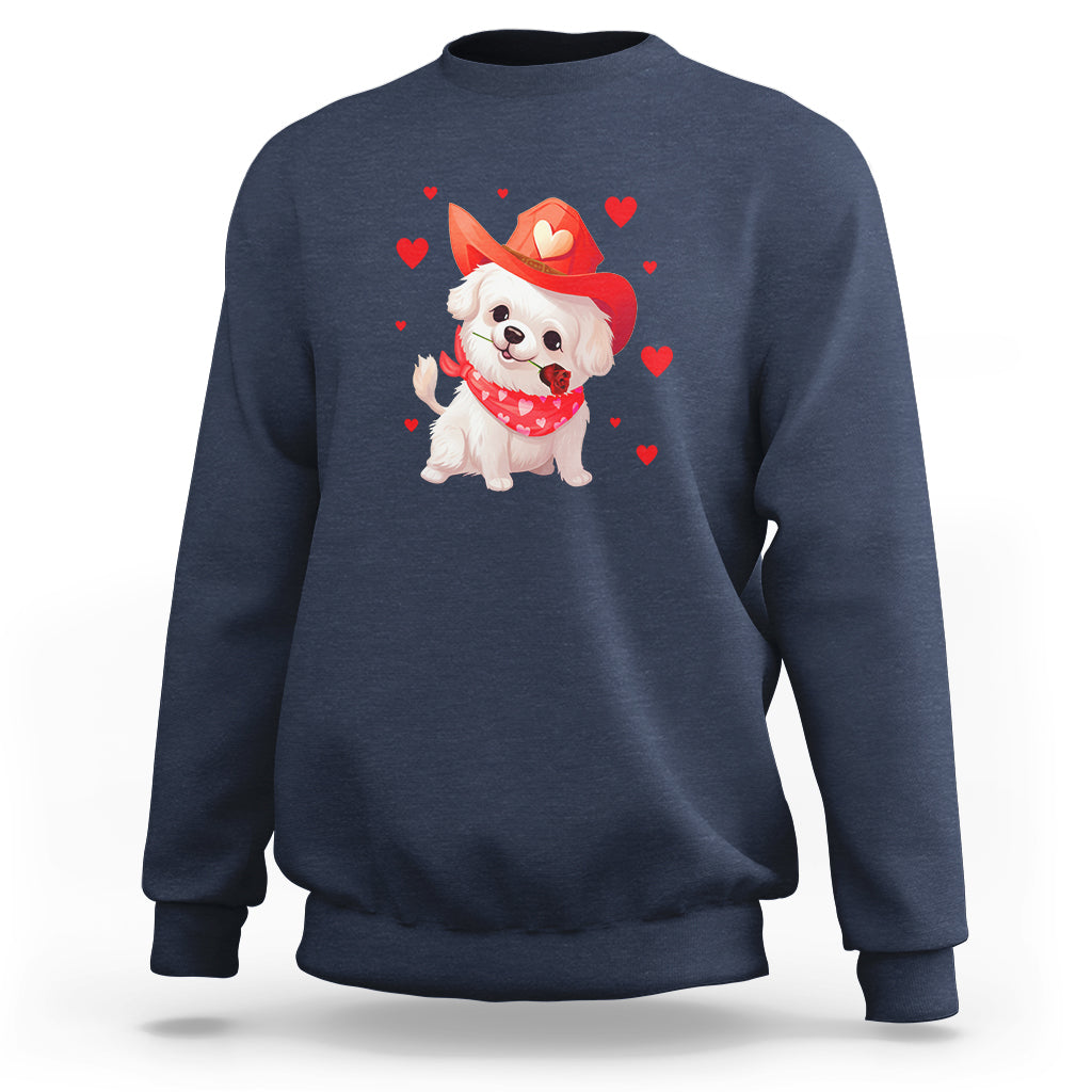Valentine's Day Sweatshirt Vintage Retro Puppy Dog Cowboy - Wonder Print Shop