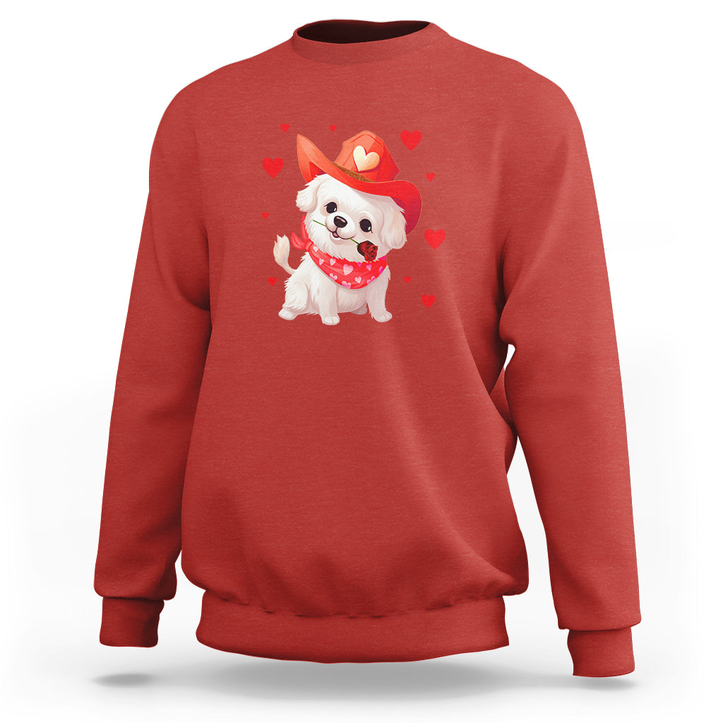 Valentine's Day Sweatshirt Vintage Retro Puppy Dog Cowboy - Wonder Print Shop