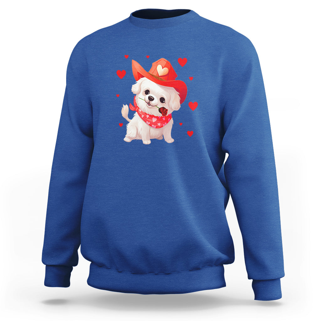 Valentine's Day Sweatshirt Vintage Retro Puppy Dog Cowboy - Wonder Print Shop