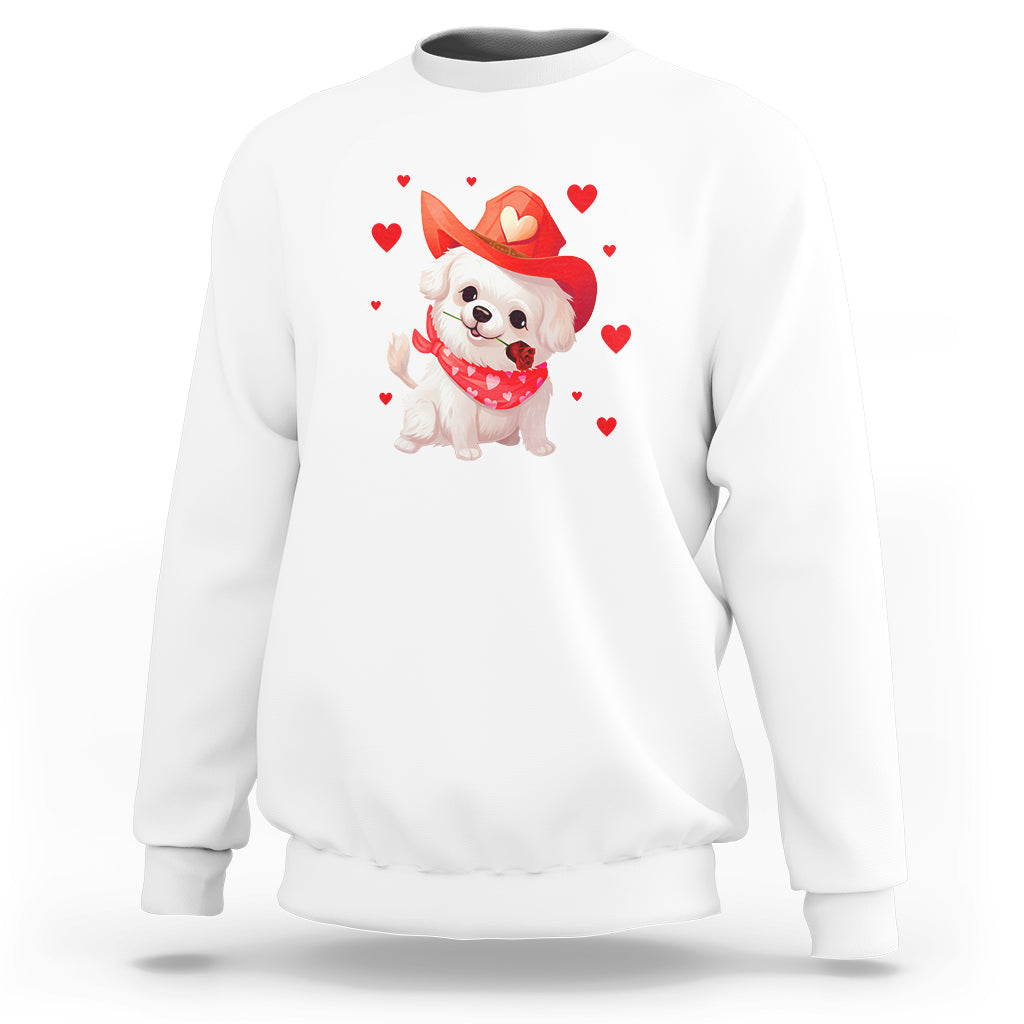 Valentine's Day Sweatshirt Vintage Retro Puppy Dog Cowboy - Wonder Print Shop