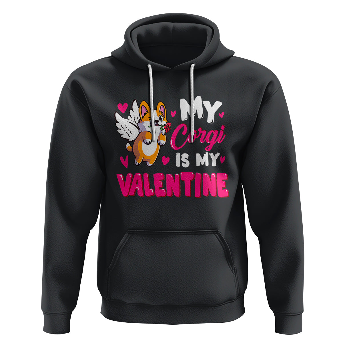 Valentine's Day Hoodie My Corgi Is My Valentine Cute Cupid Dog Rose - Wonder Print Shop