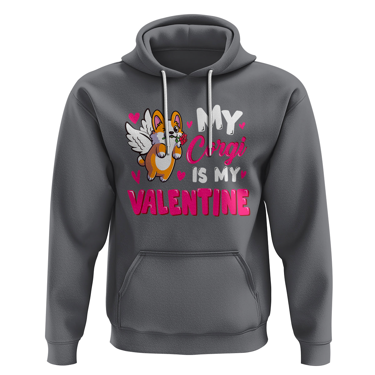 Valentine's Day Hoodie My Corgi Is My Valentine Cute Cupid Dog Rose - Wonder Print Shop