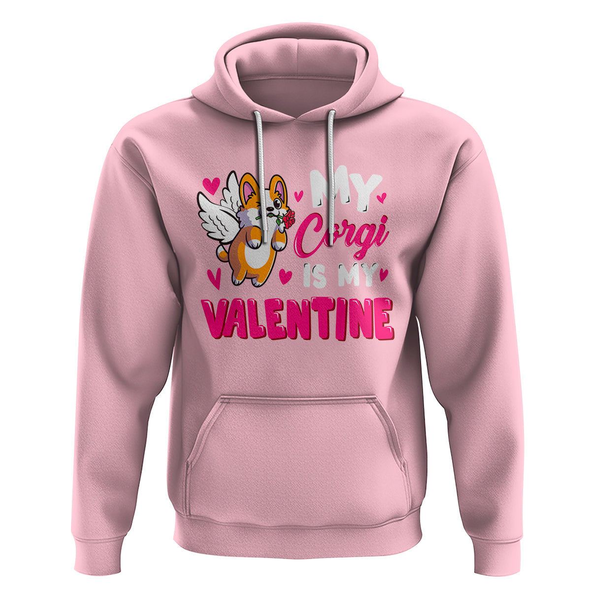 Valentine's Day Hoodie My Corgi Is My Valentine Cute Cupid Dog Rose - Wonder Print Shop
