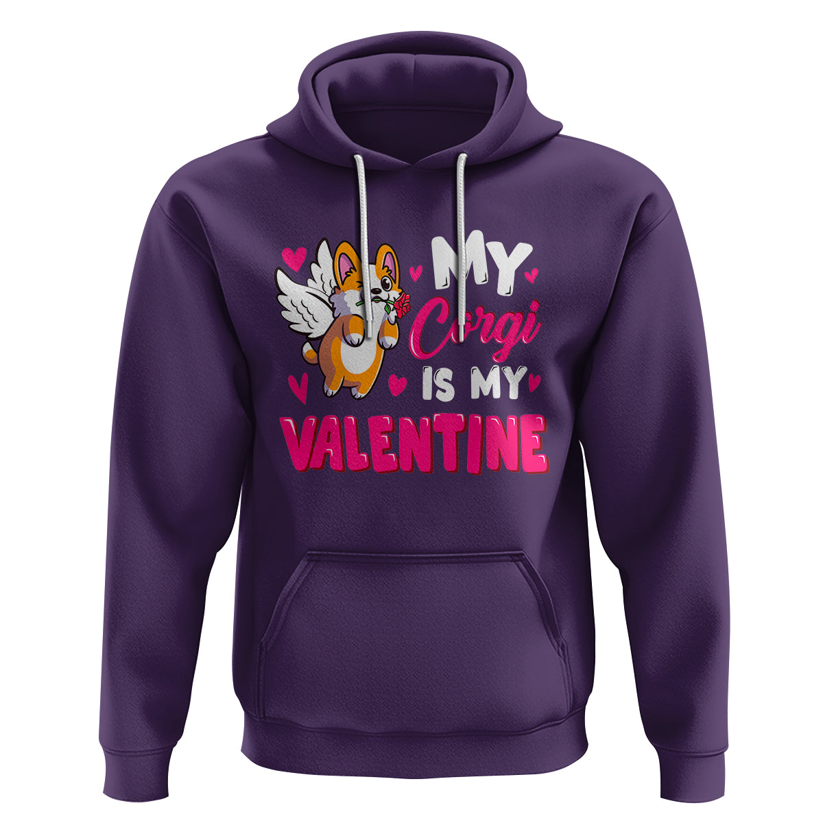 Valentine's Day Hoodie My Corgi Is My Valentine Cute Cupid Dog Rose - Wonder Print Shop