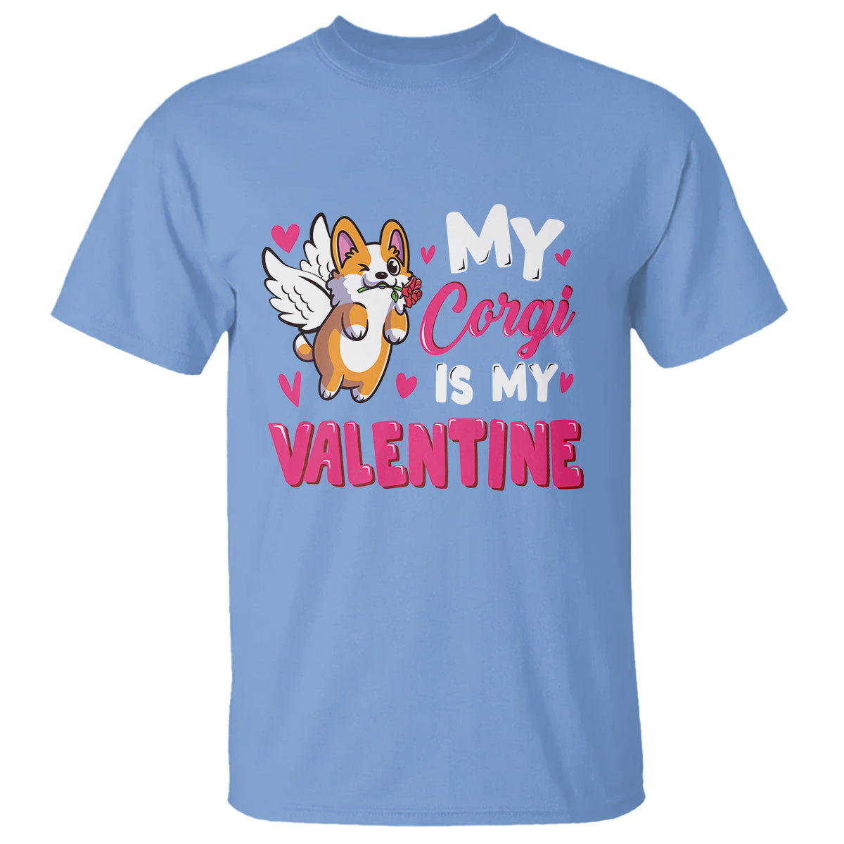 Valentine's Day T Shirt My Corgi Is My Valentine Cute Cupid Dog Rose - Wonder Print Shop