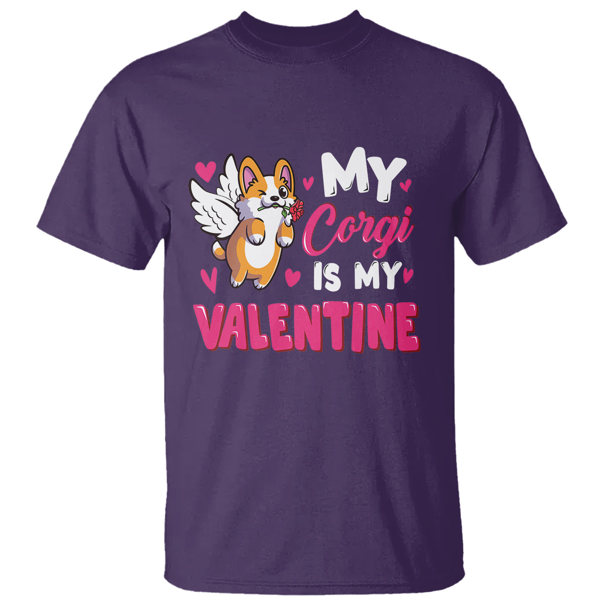 Valentine's Day T Shirt My Corgi Is My Valentine Cute Cupid Dog Rose - Wonder Print Shop