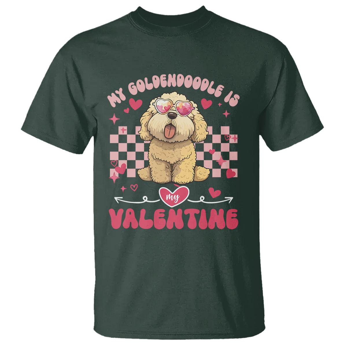 Valentine's Day T Shirt My Goldendoodle Is My Valentine Cute Dog Heart Sunglass - Wonder Print Shop