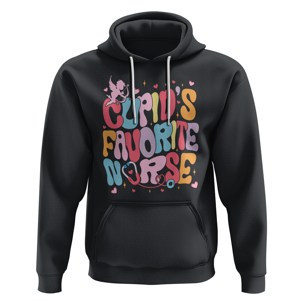 Valentine's Day Hoodie Retro Groovy Cupids Favorite Nurse - Wonder Print Shop