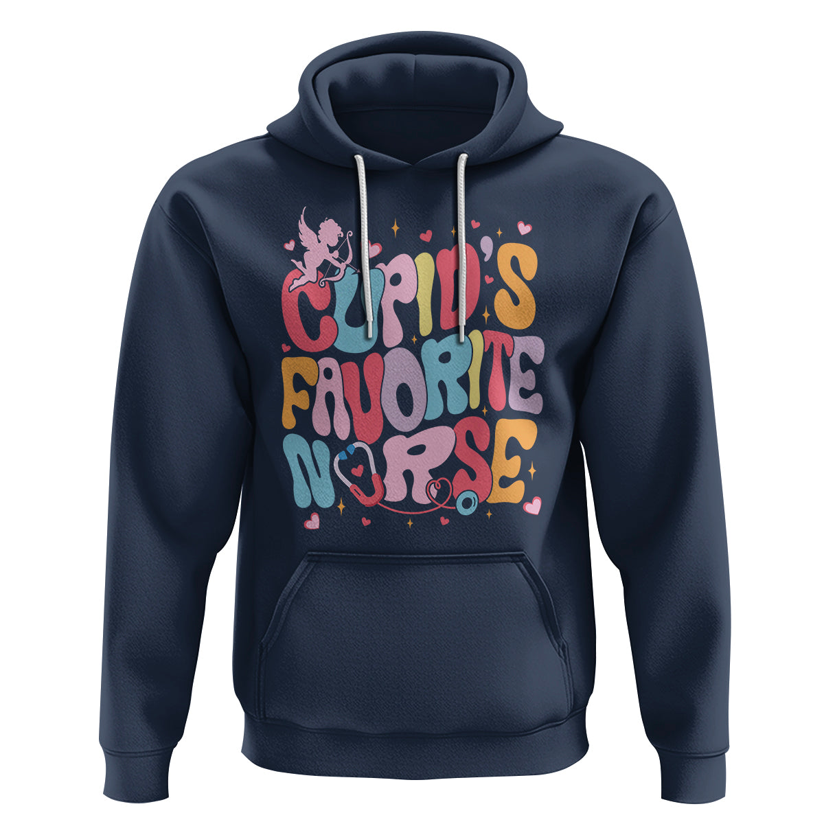 Valentine's Day Hoodie Retro Groovy Cupids Favorite Nurse - Wonder Print Shop