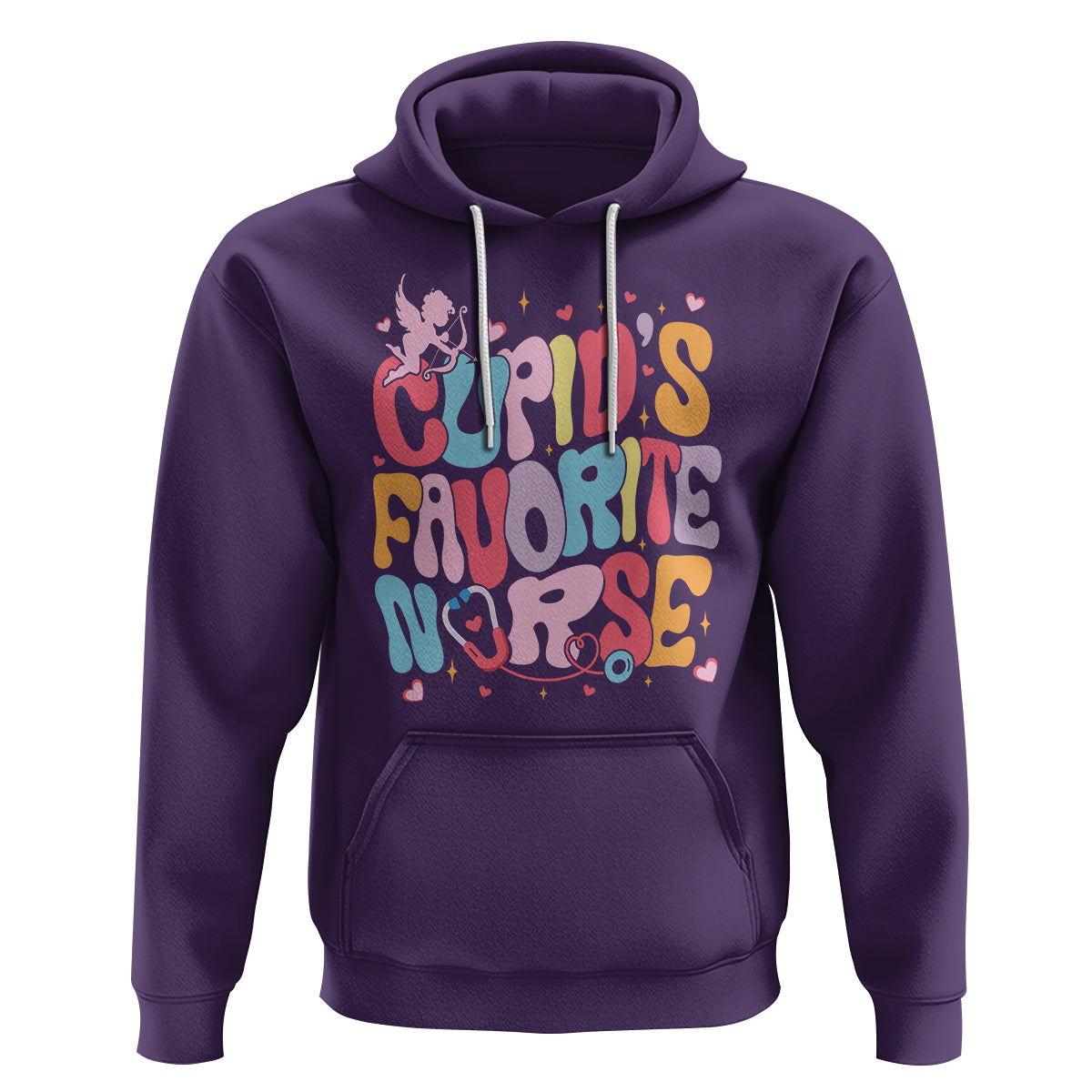 Valentine's Day Hoodie Retro Groovy Cupids Favorite Nurse - Wonder Print Shop