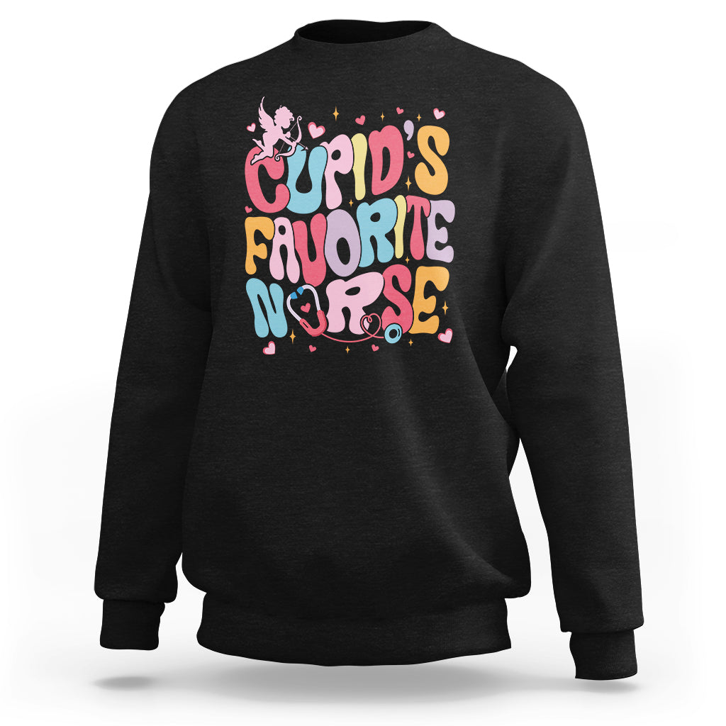 Valentine's Day Sweatshirt Retro Groovy Cupids Favorite Nurse - Wonder Print Shop
