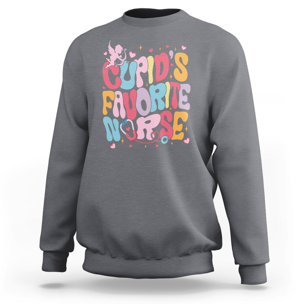 Valentine's Day Sweatshirt Retro Groovy Cupids Favorite Nurse - Wonder Print Shop