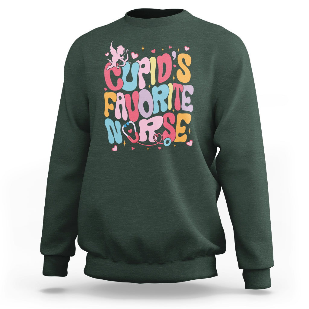 Valentine's Day Sweatshirt Retro Groovy Cupids Favorite Nurse - Wonder Print Shop
