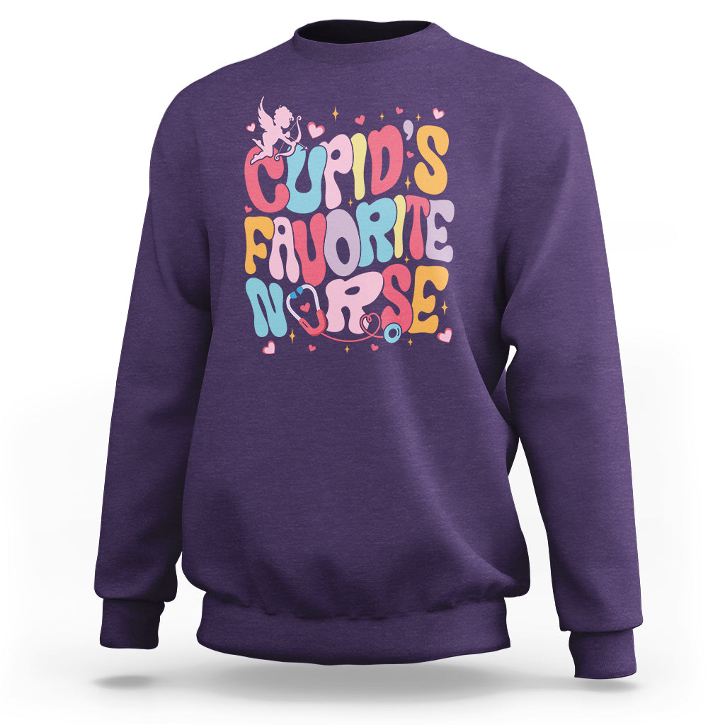 Valentine's Day Sweatshirt Retro Groovy Cupids Favorite Nurse - Wonder Print Shop
