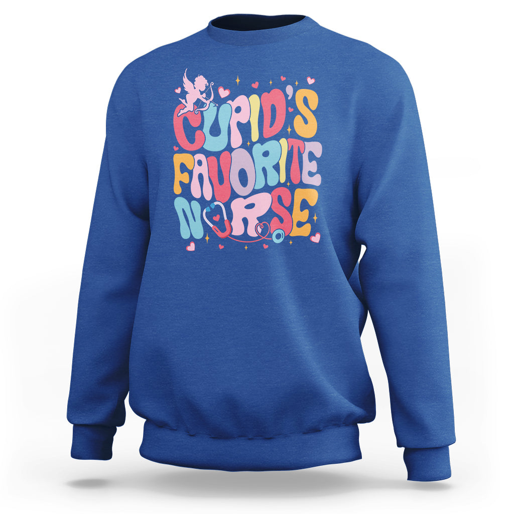 Valentine's Day Sweatshirt Retro Groovy Cupids Favorite Nurse - Wonder Print Shop