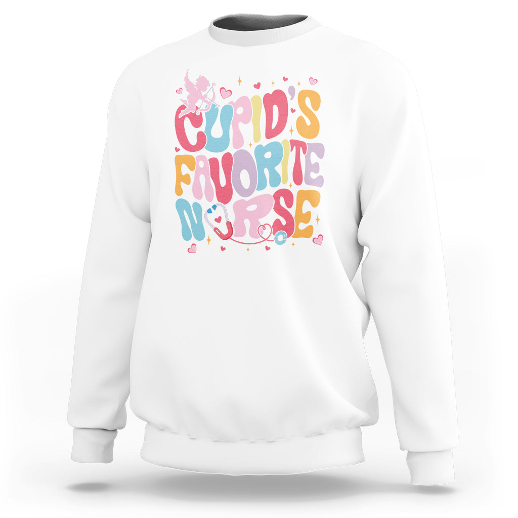 Valentine's Day Sweatshirt Retro Groovy Cupids Favorite Nurse - Wonder Print Shop