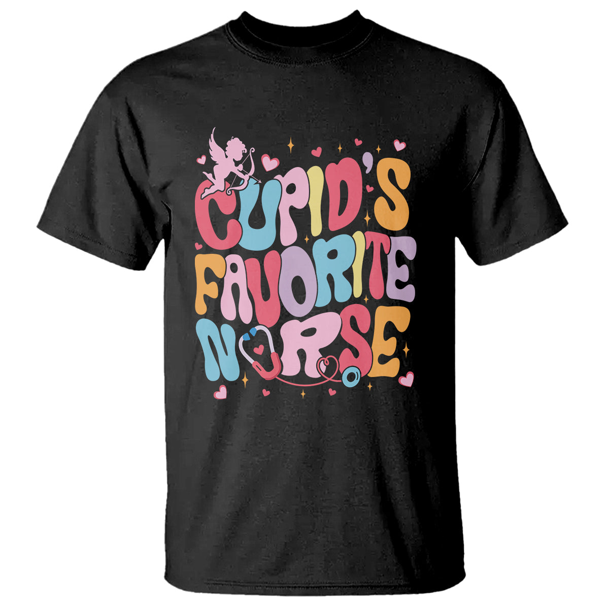 Valentine's Day T Shirt Retro Groovy Cupids Favorite Nurse - Wonder Print Shop