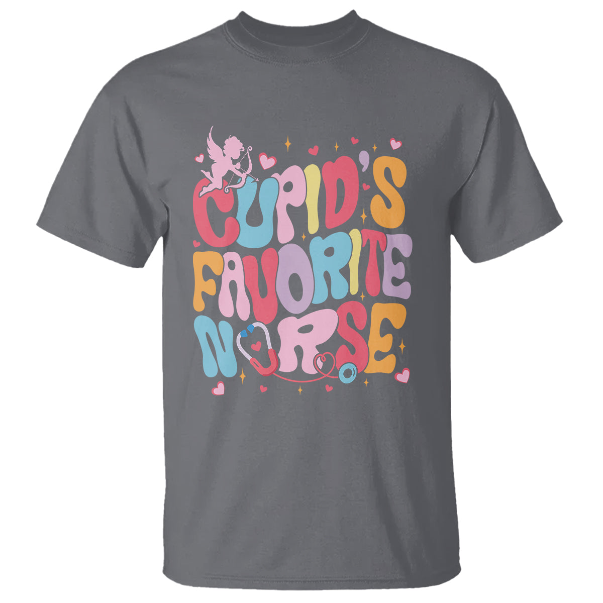Valentine's Day T Shirt Retro Groovy Cupids Favorite Nurse - Wonder Print Shop