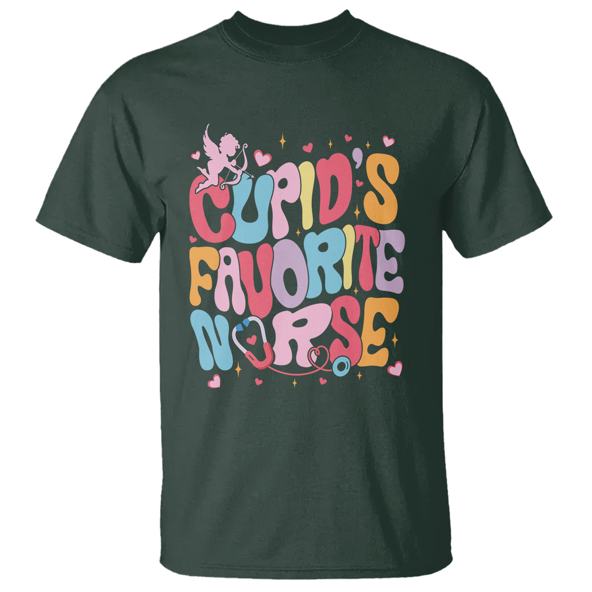 Valentine's Day T Shirt Retro Groovy Cupids Favorite Nurse - Wonder Print Shop