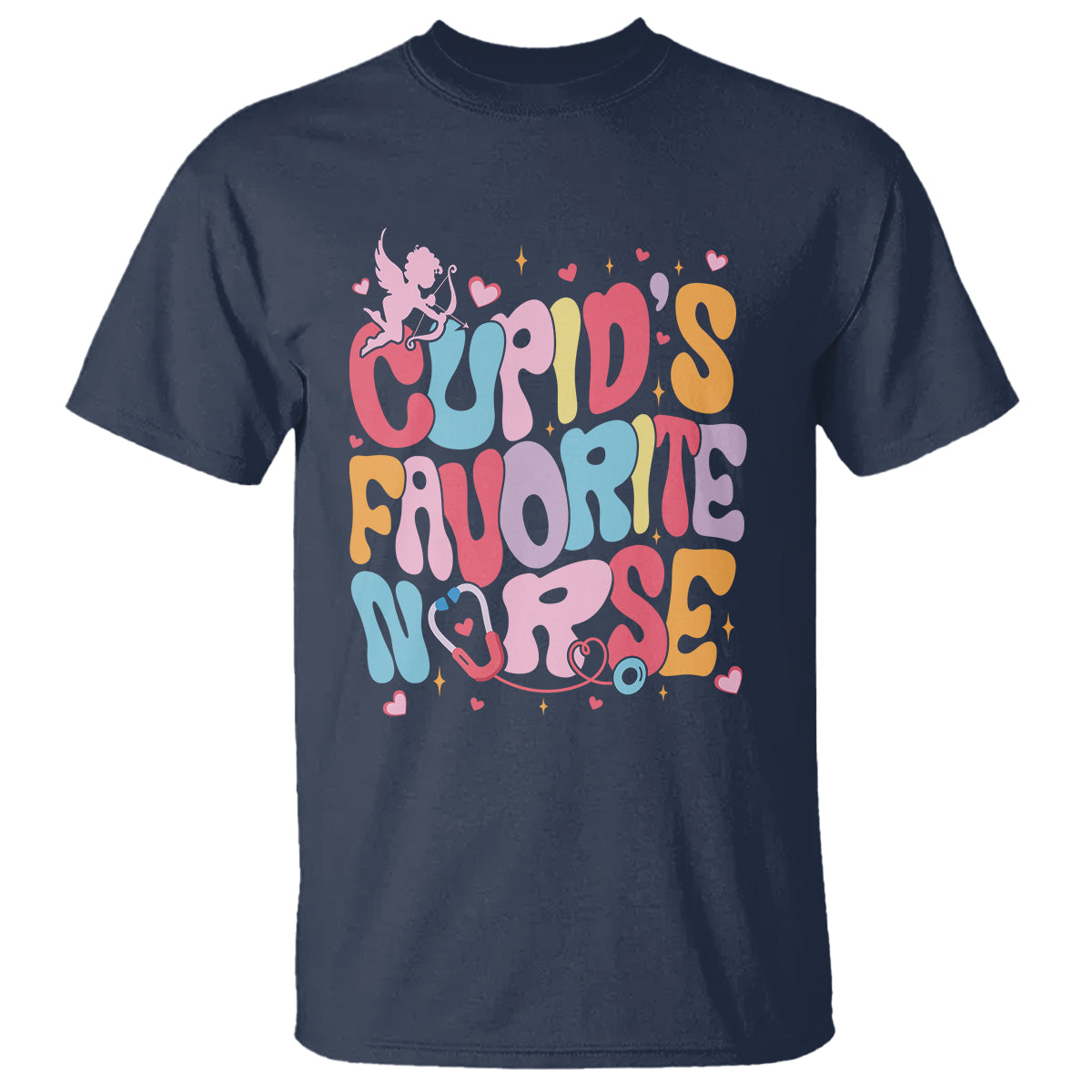 Valentine's Day T Shirt Retro Groovy Cupids Favorite Nurse - Wonder Print Shop