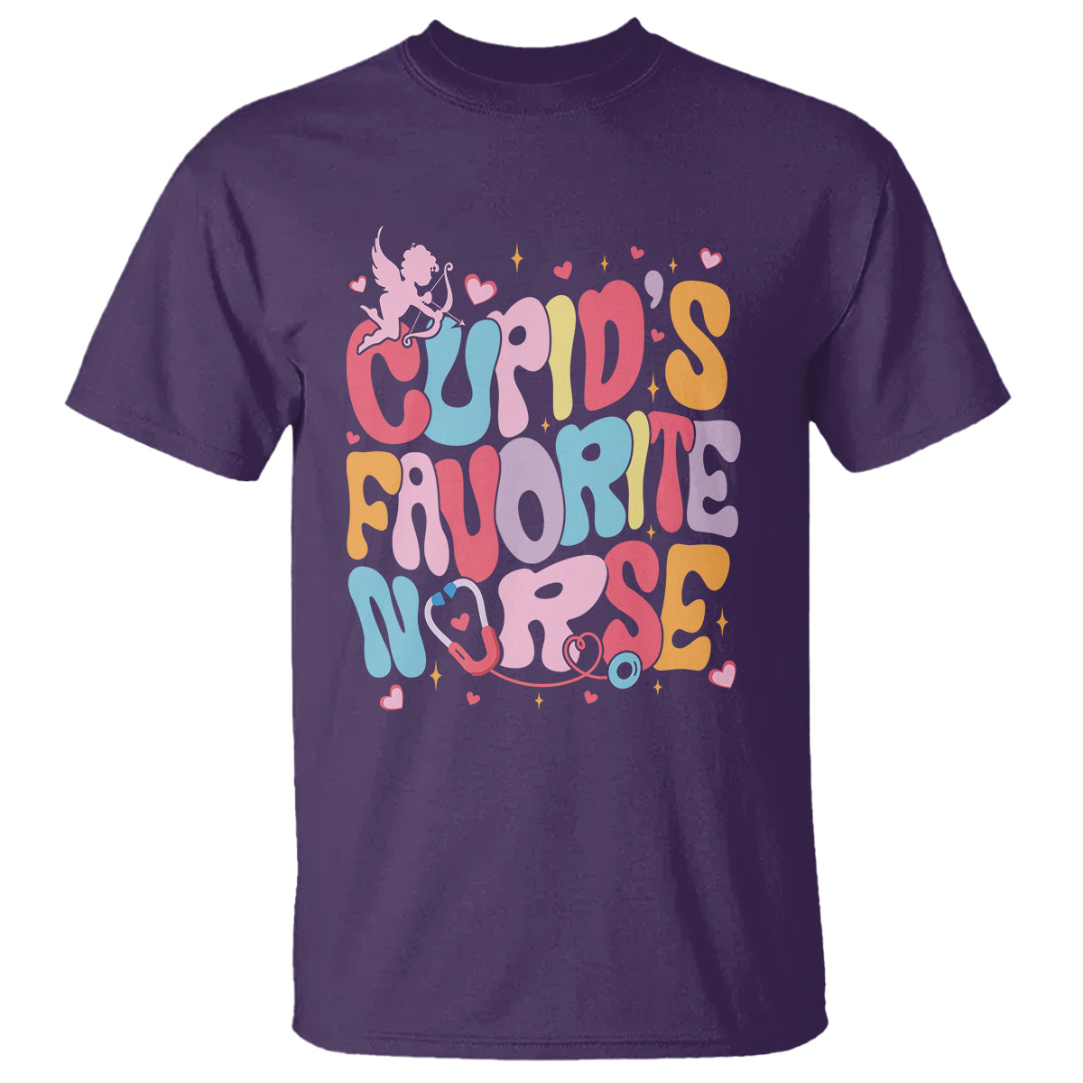 Valentine's Day T Shirt Retro Groovy Cupids Favorite Nurse - Wonder Print Shop