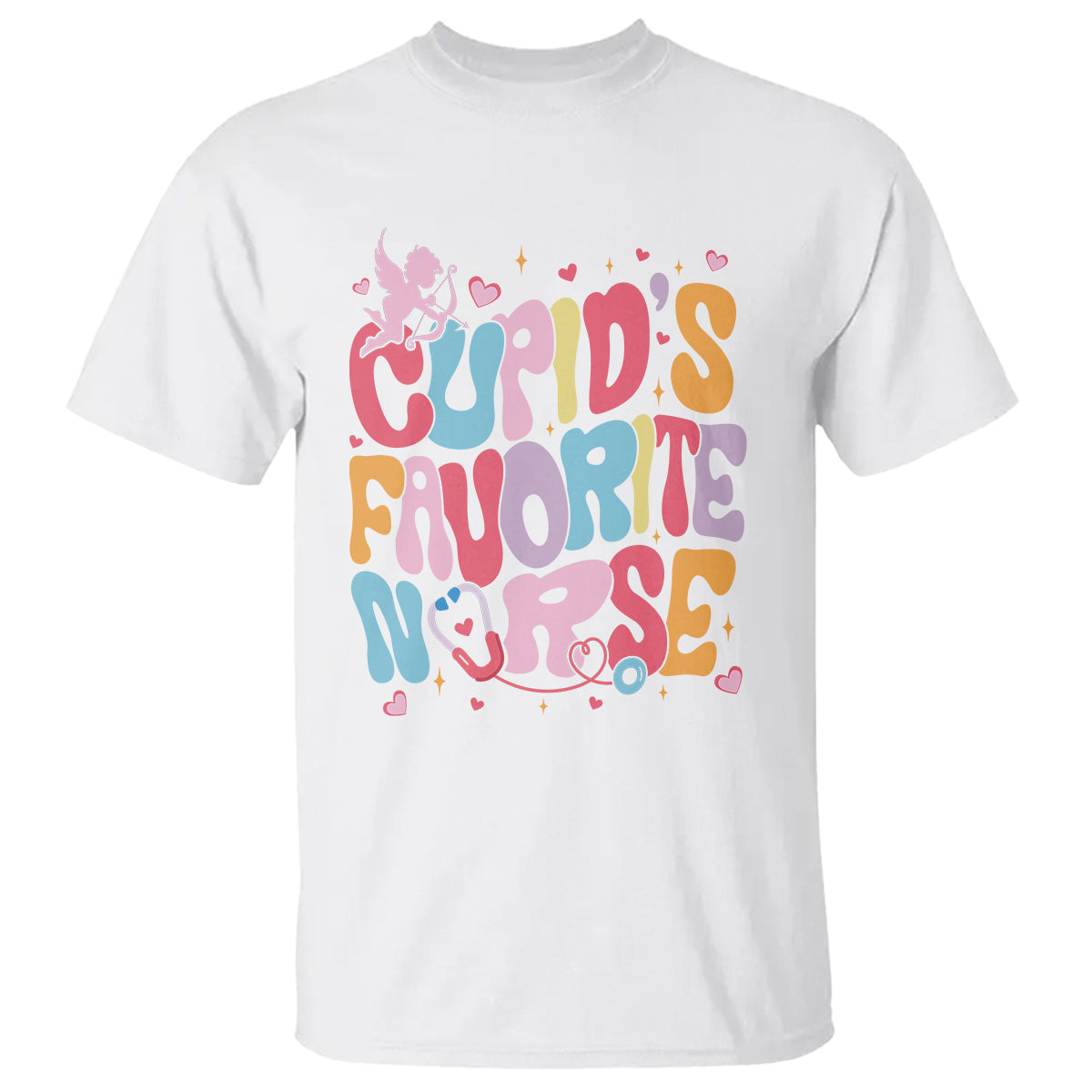 Valentine's Day T Shirt Retro Groovy Cupids Favorite Nurse - Wonder Print Shop