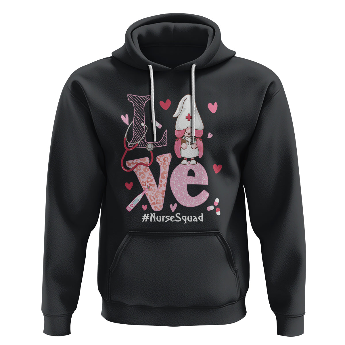 Valentine's Day Hoodie LOVE Nurse Squad Cute Gnome - Wonder Print Shop