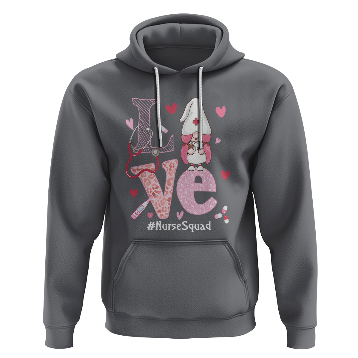 Valentine's Day Hoodie LOVE Nurse Squad Cute Gnome - Wonder Print Shop