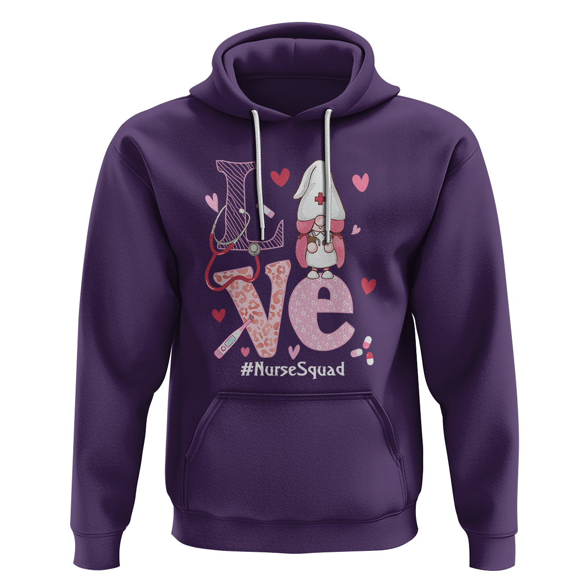 Valentine's Day Hoodie LOVE Nurse Squad Cute Gnome - Wonder Print Shop