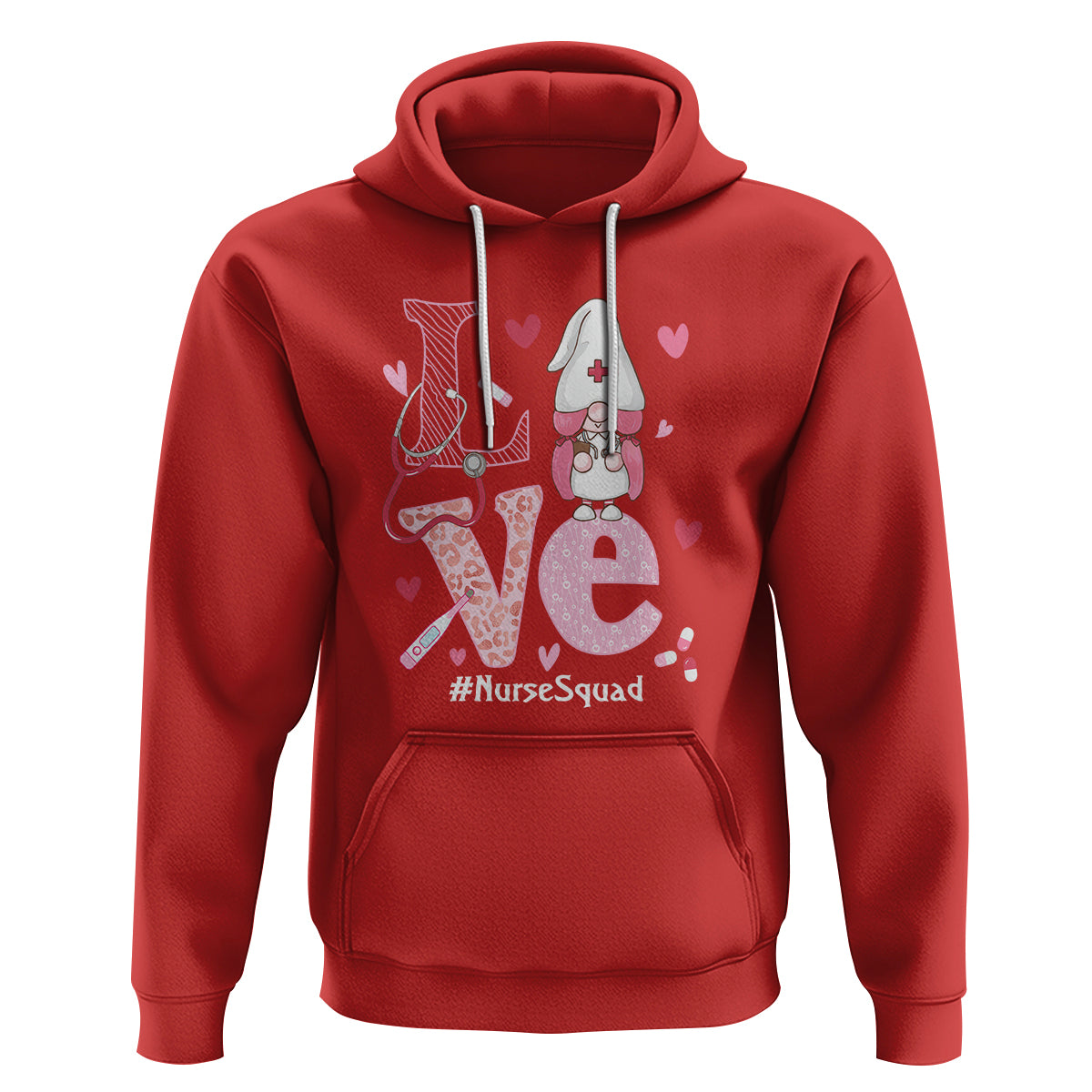 Valentine's Day Hoodie LOVE Nurse Squad Cute Gnome - Wonder Print Shop