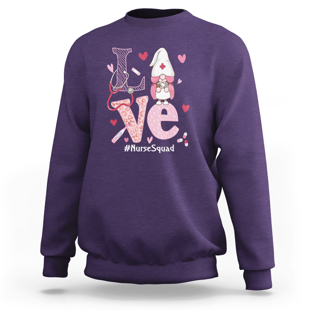 Valentine's Day Sweatshirt LOVE Nurse Squad Cute Gnome - Wonder Print Shop