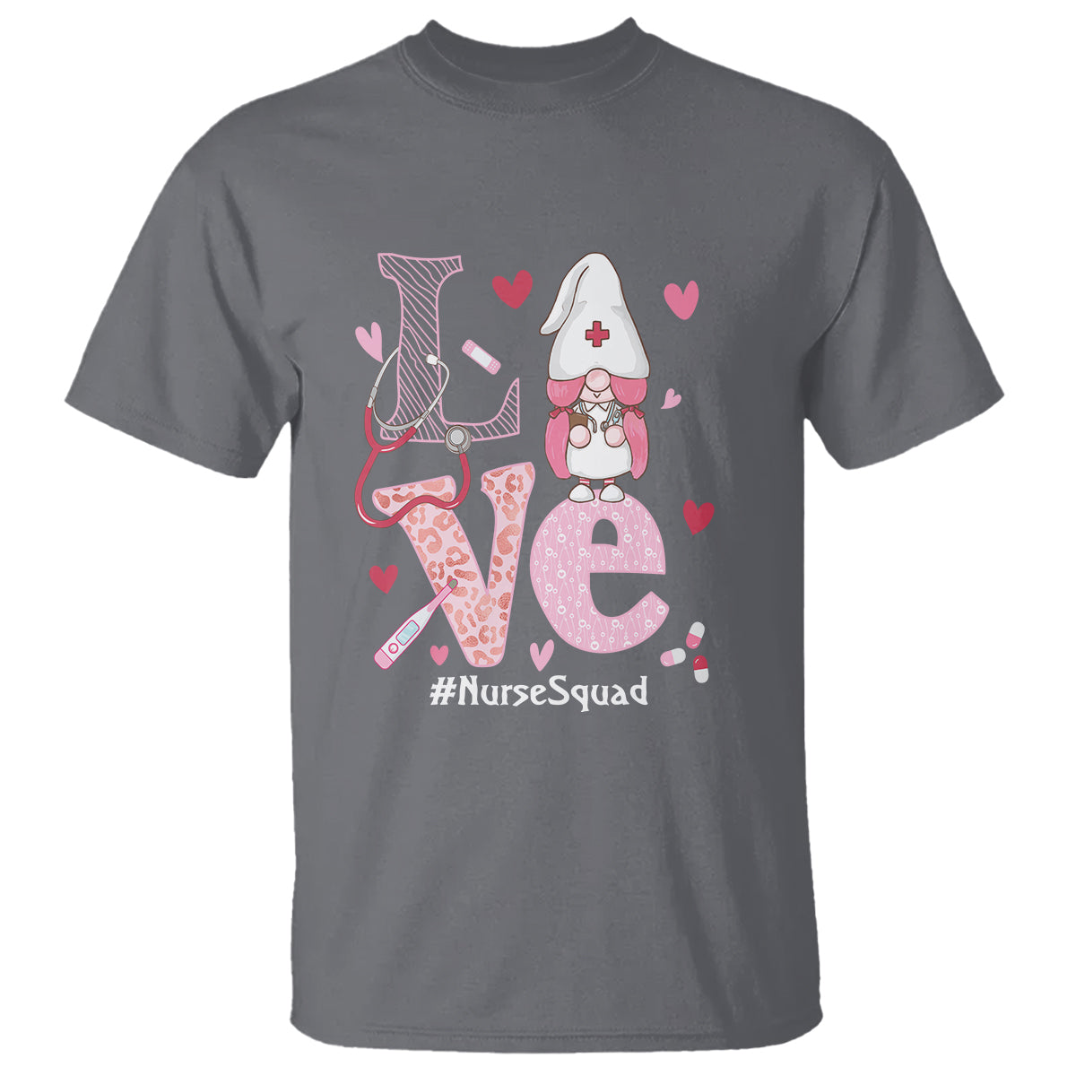Valentine's Day T Shirt LOVE Nurse Squad Cute Gnome - Wonder Print Shop