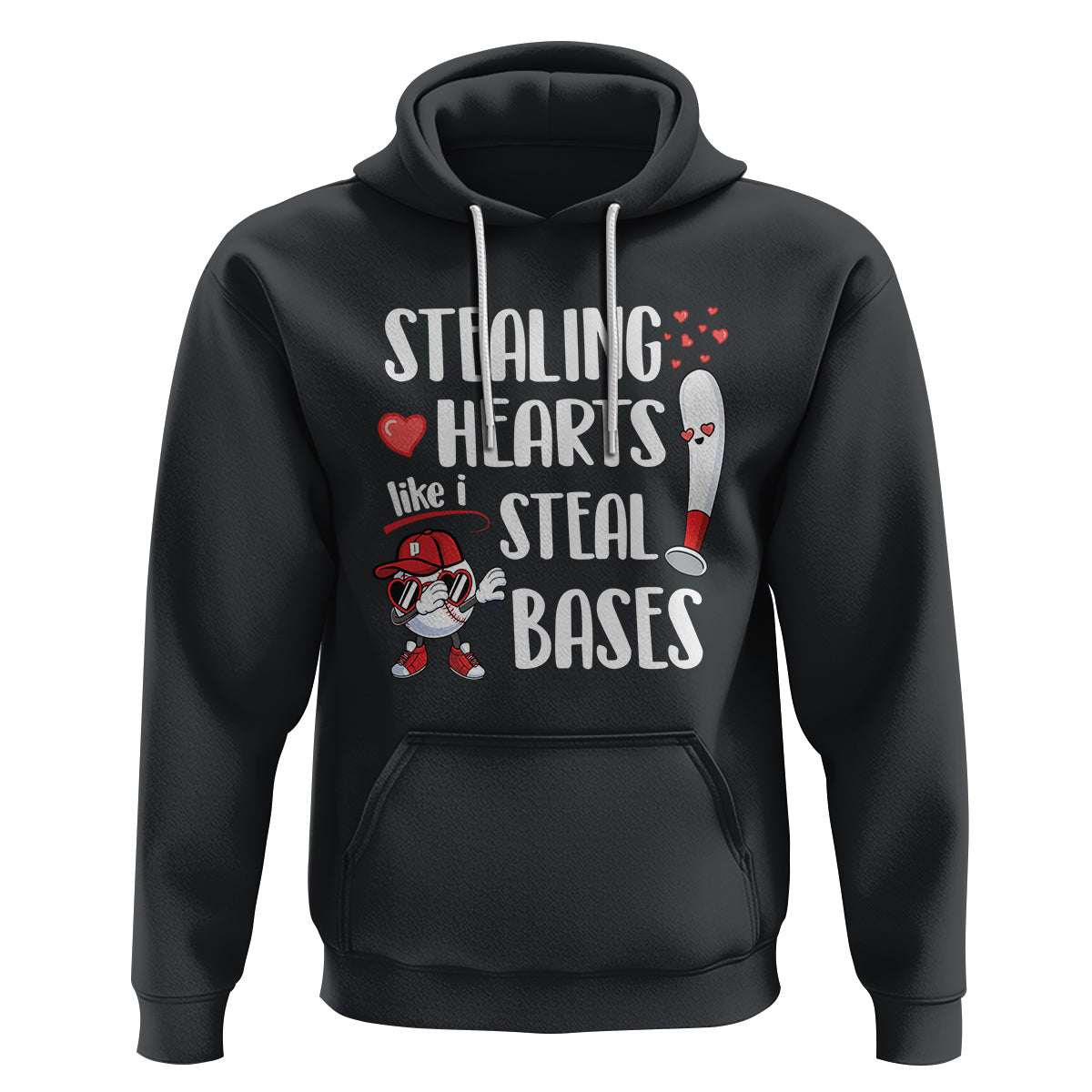 Valentine's Day Hoodie Stealing Hearts Like I Steal Bases Funny Baseball - Wonder Print Shop