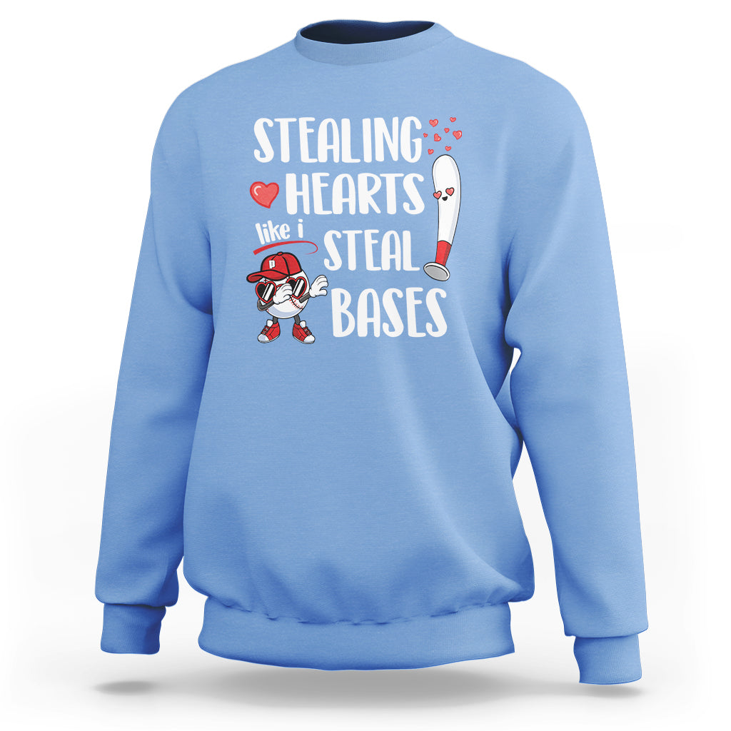 Valentine's Day Sweatshirt Stealing Hearts Like I Steal Bases Funny Baseball - Wonder Print Shop