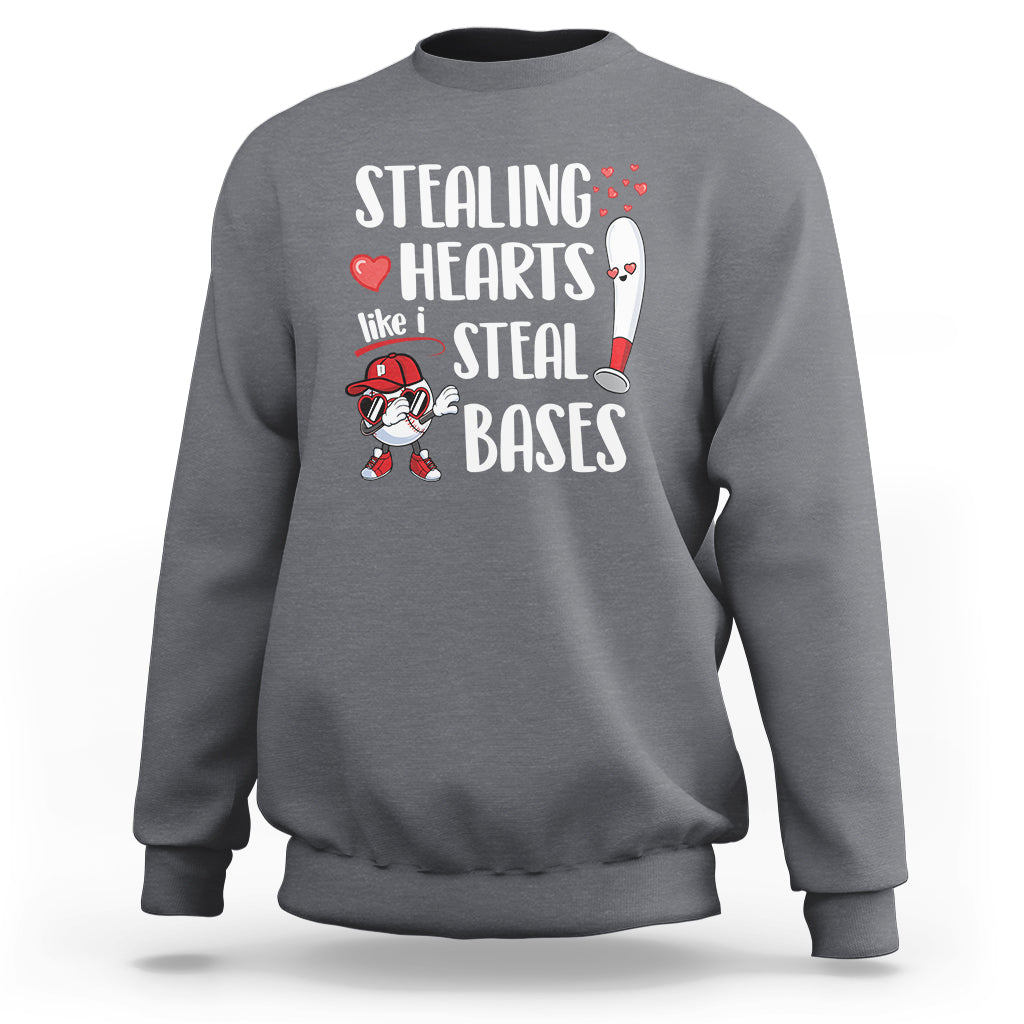 Valentine's Day Sweatshirt Stealing Hearts Like I Steal Bases Funny Baseball - Wonder Print Shop