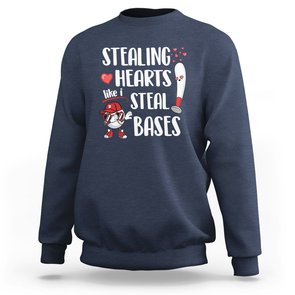 Valentine's Day Sweatshirt Stealing Hearts Like I Steal Bases Funny Baseball - Wonder Print Shop