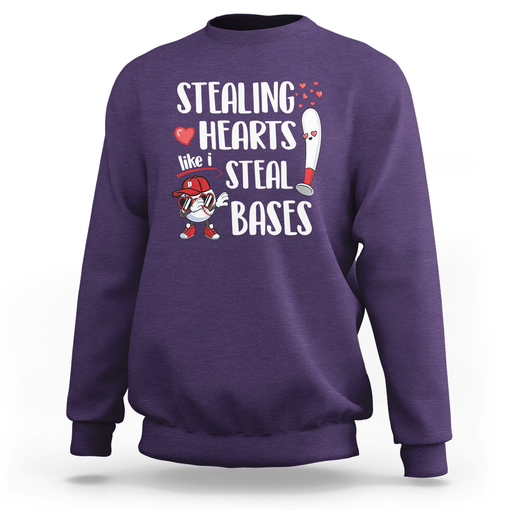 Valentine's Day Sweatshirt Stealing Hearts Like I Steal Bases Funny Baseball - Wonder Print Shop