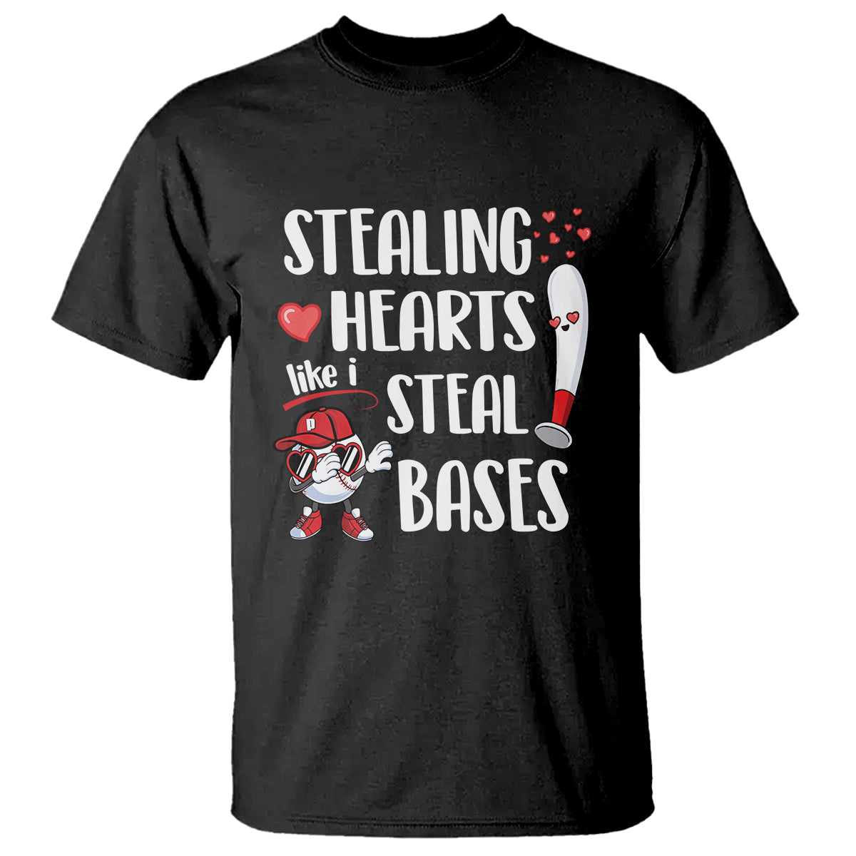 Valentine's Day T Shirt Stealing Hearts Like I Steal Bases Funny Baseball - Wonder Print Shop