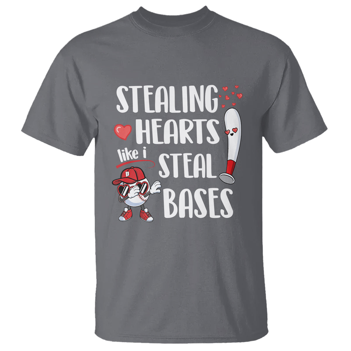 Valentine's Day T Shirt Stealing Hearts Like I Steal Bases Funny Baseball - Wonder Print Shop