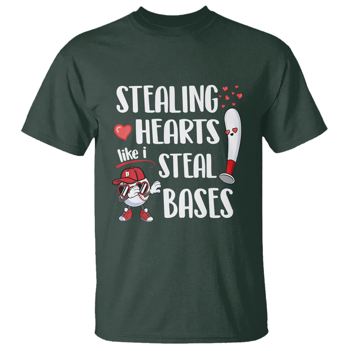 Valentine's Day T Shirt Stealing Hearts Like I Steal Bases Funny Baseball - Wonder Print Shop