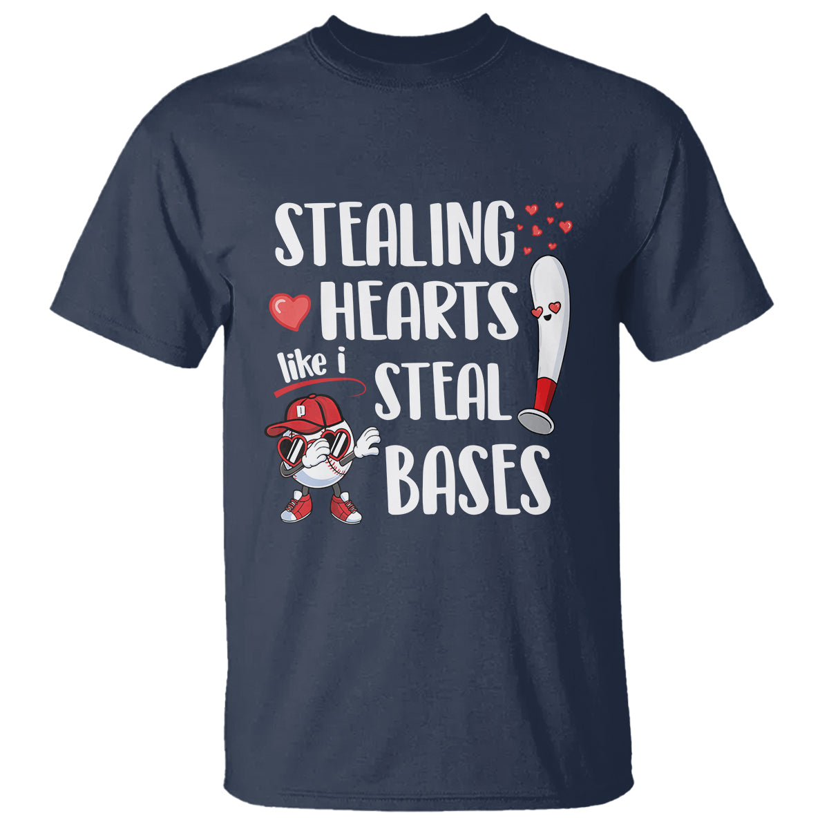 Valentine's Day T Shirt Stealing Hearts Like I Steal Bases Funny Baseball - Wonder Print Shop