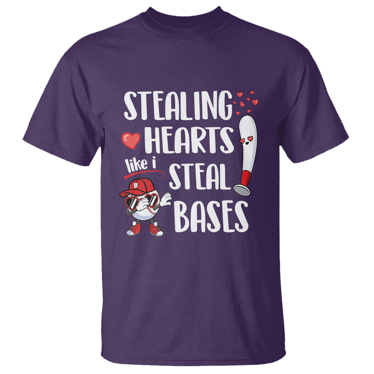 Valentine's Day T Shirt Stealing Hearts Like I Steal Bases Funny Baseball - Wonder Print Shop