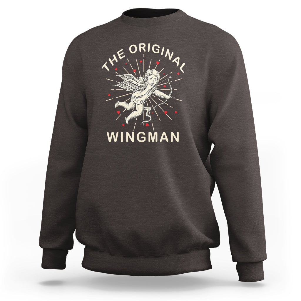Valentine's Day Sweatshirt The Original Wingman Vintage Cupid Aesthestic - Wonder Print Shop